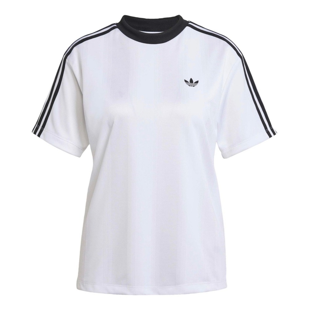 NEW Adidas Originals Womens Medium White Jacquard‎ jersey Poly Tee Shirt Trefoil